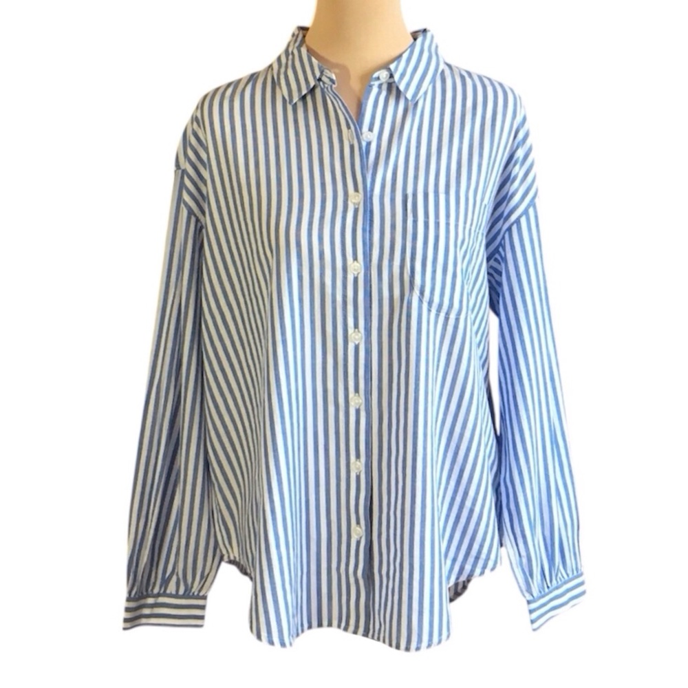NWT JAG Jeans Women's Relaxed Button-Down Shirt, Blue Stripe, Women's Medium - Picture 3 of 12